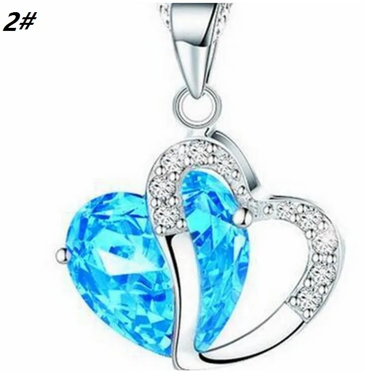 Vrouwen mode hart kristal strass pendant kettingen zilveren kleuren ketting hanger ketting sieraden 7 kleur c035