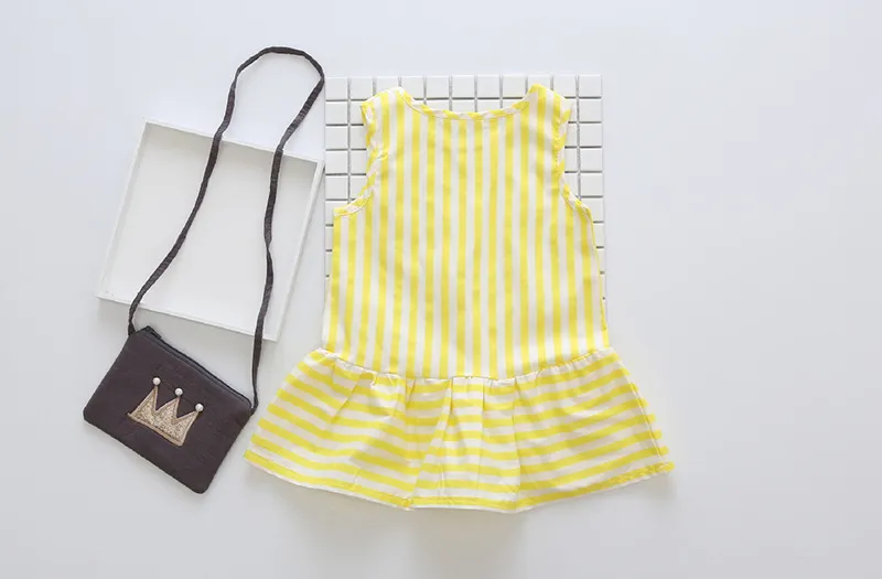 Mode filles bébé vêtements enfant en bas âge fille robes été sans manches jaune rayé bébé robe coton filles vêtements