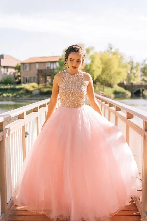 Vestido De Fiesta De Color Rosa Pastel Vestidos De Baile Blusa Con  Abalorios Tul Longitud Del Piso Vestidos De Noche De Talla Grande Princesa  Sweet 16 Vestidos De Fiesta De 115,69 € | DHgate