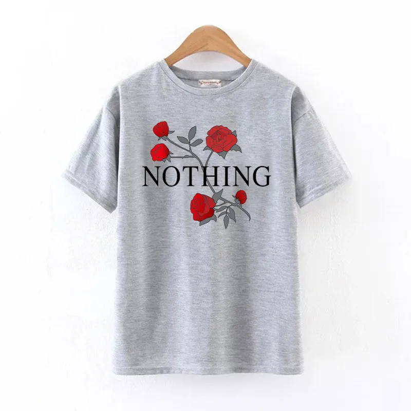 Wholesale- Nothing Letter Print T Shirt Rose Harajuku T-Shirt Women 2017 Summer Casual Short Sleeve TShirt Plus Size Punk Shirts