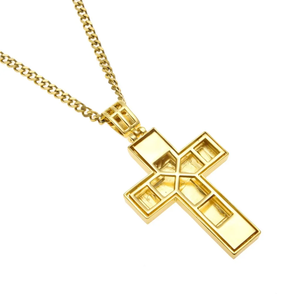 Bling or couleur Double croix pendentif chrétien Hip Hop grands pendentifs 5mm d'épaisseur cubain lien chaîne collier