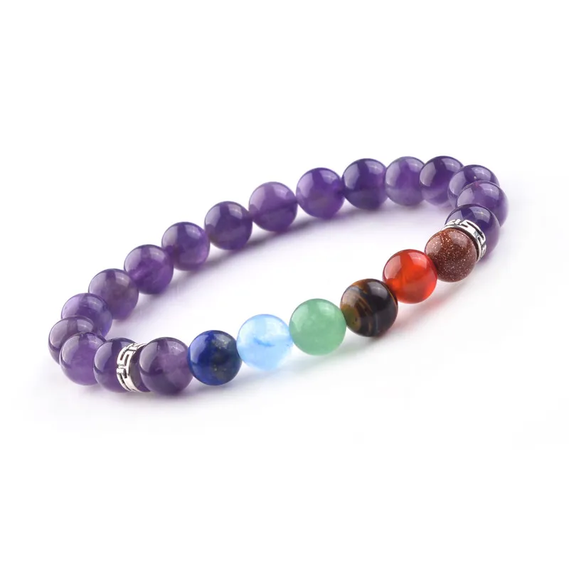 Multicolor 7 Chakra Stone Amethyst Minchas Buda BraCelets Bulches de pulseira Bijoux Armbanden Voor Vrouwen Mulheres Meninas Jóias 8222