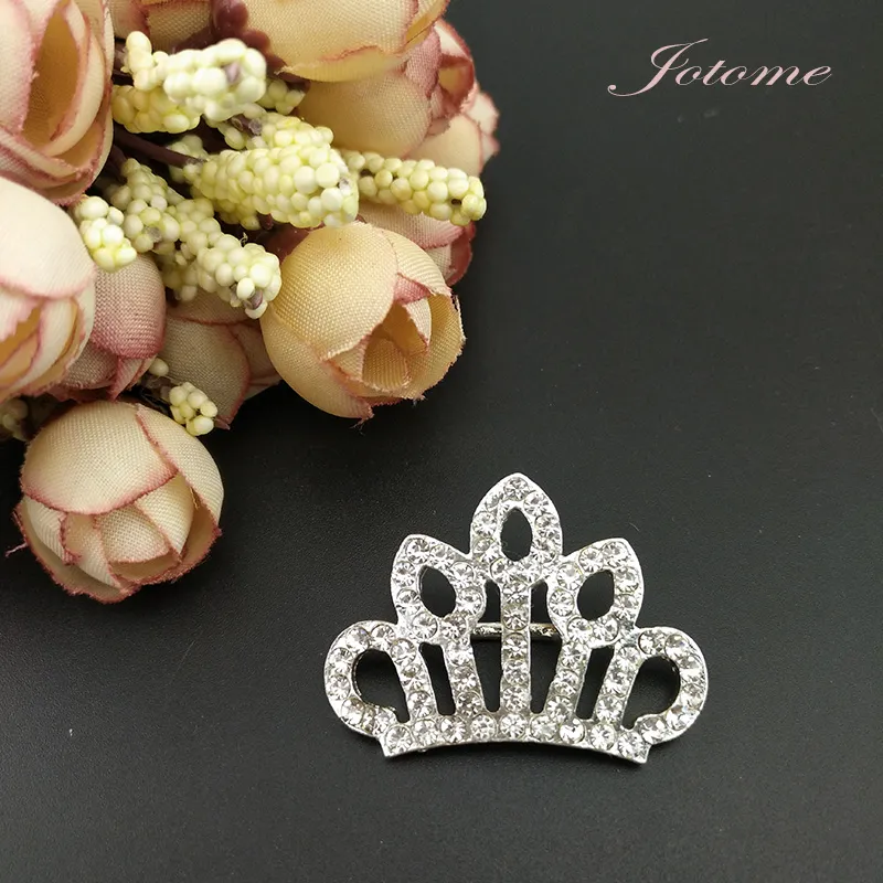 100st 36mm Mini Crown Brosch Pin Silver Tone Clear Rhinestone Crystal Brosches Elegant Wedding Party Buckle