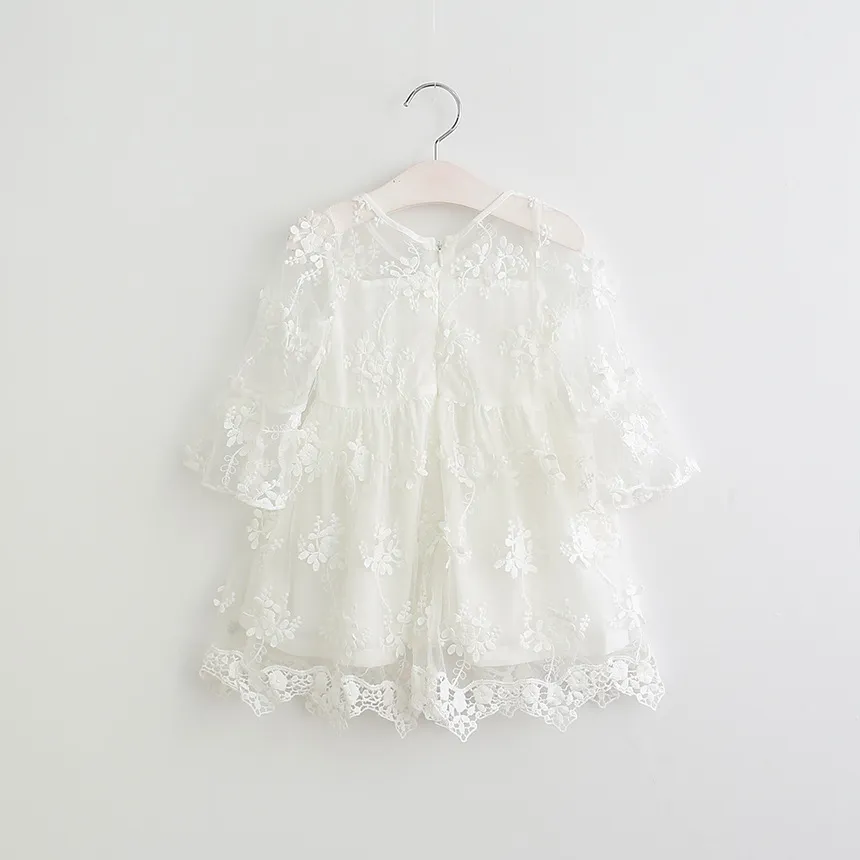 Filles robe de princesse enfants broderie fleurs demi manches robe de soirée 2017 printemps nouveaux enfants col rond dentelle crochet falbala dr7305840