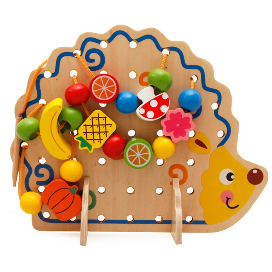 Jouets à enfiler en bois, perles de laçage hérisson, apprentissage des fruits, cadeau éducatif doux Montessori pour enfants intelligents