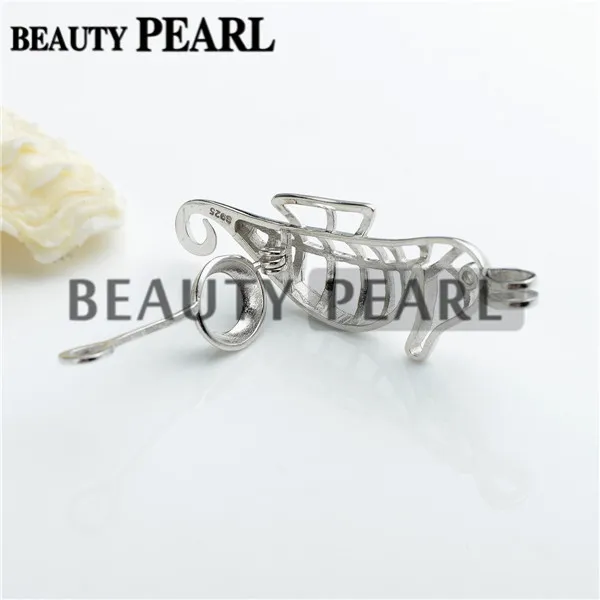 Gift Sea Horse Pearl Cage Pendant Mounting Wish Love Pearl 925 Sterling Silver Cages