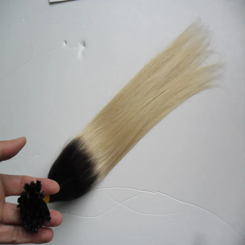 Loira em linha reta queratina brasileira fusão humana cabelo prego u ponta 1b / 613 dois tons ombre cabelo humano 100g 1g / strand keratin tendão extensões de cabelo