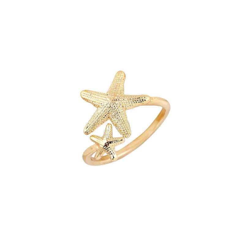 Everfast Wholesale justerbar Twinkle Stretch Star Ring Nautical Beach 2 Starfish Ring för kvinnor Födelsedagspresenter EFR068