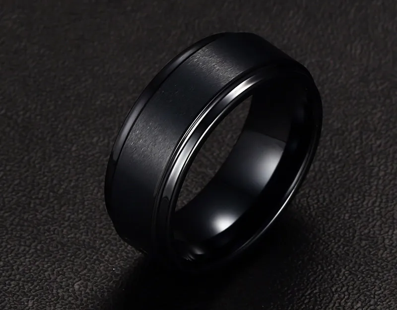 8 mm Tungsten Steel Men's Black Rings Simple Engagement Ring Tungsten Carbide Wedding Band