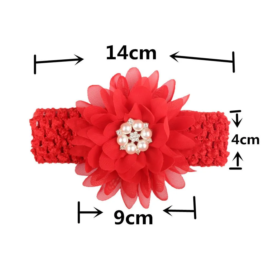 Baby Headbands Chiffon Flores Headband Para Meninas Criança Boutique Boutique Elastic Hair Bands Childrens Pearl Strass Acessórios De Cabelo