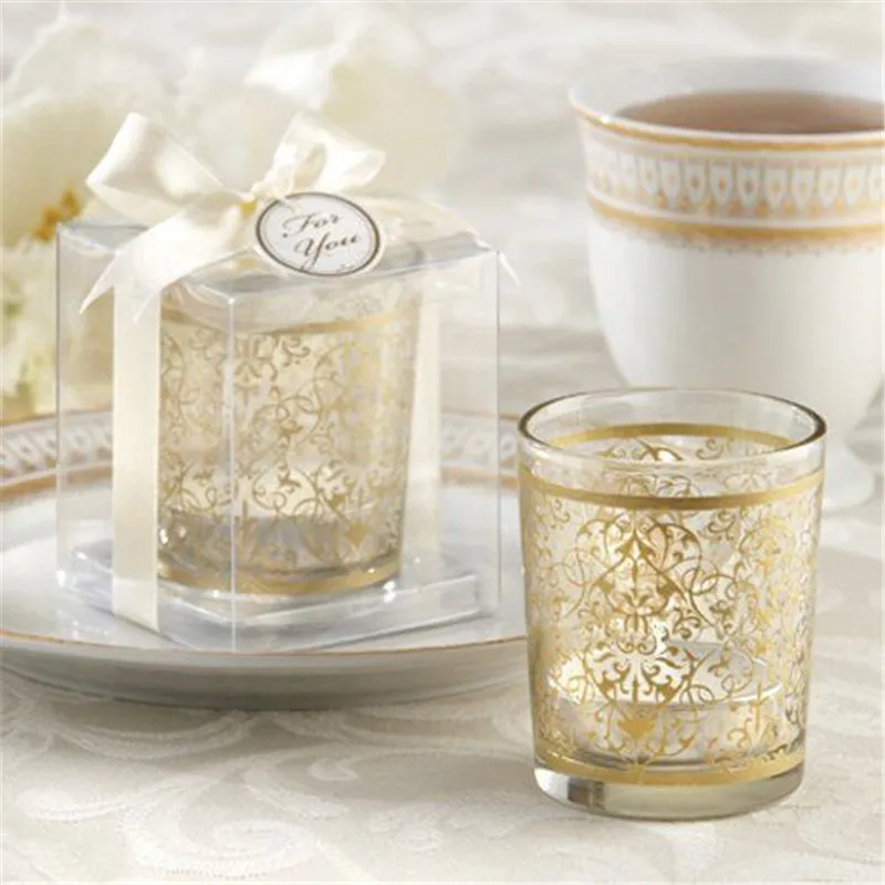 Free Shipping 50PCS Party Supplies Golden Renaissance Glass Tea Light Holder Candle Holder Glass Cup Wedding Favors Party Table Decors