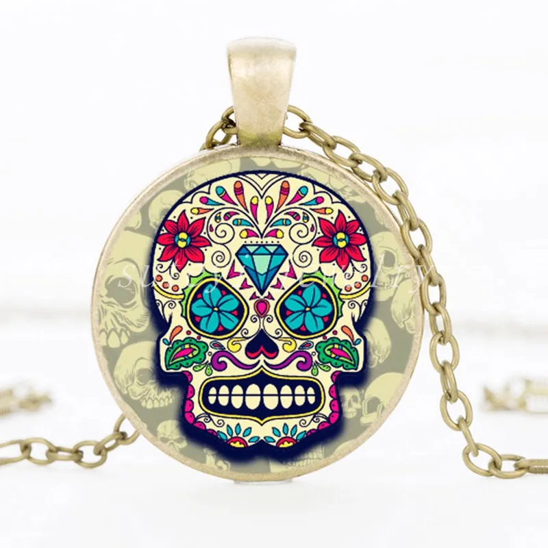 Charms Glass Dome Skull Statement Necklace Jewelry Sugar Skull Chain Choker WomenMen Handmade Necklaces Pendants Christmas Gift9714136