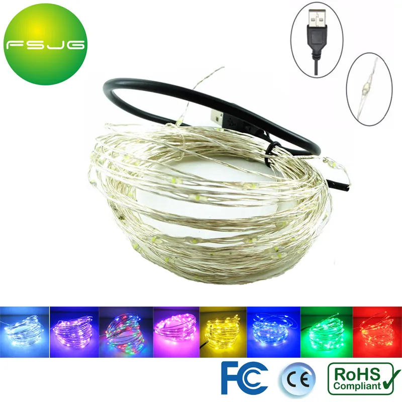 LED 5V USB 운영 100LED 크리스마스 휴일 웨딩 파티 장식 축제 LED 구리 와이어 문자열 요정 조명 램프 컨트롤러