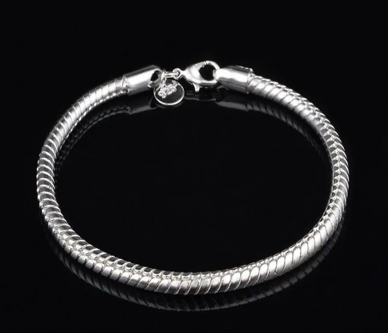 2017 Hot Sales 3MM 8 inches long 925 Silver Snake Charm Chain Bracelet 10g