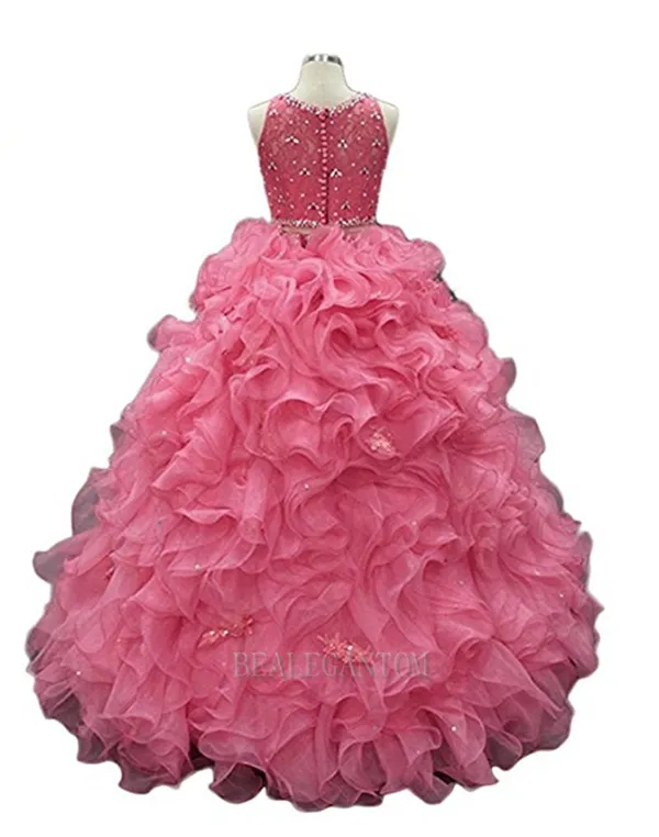 2017 Real Po Ruffles Long Ball Gown 2つのピースQuinceanera Dresses with Organza Beaded Plus Prom Prom Pageant Debutante Party G8666059