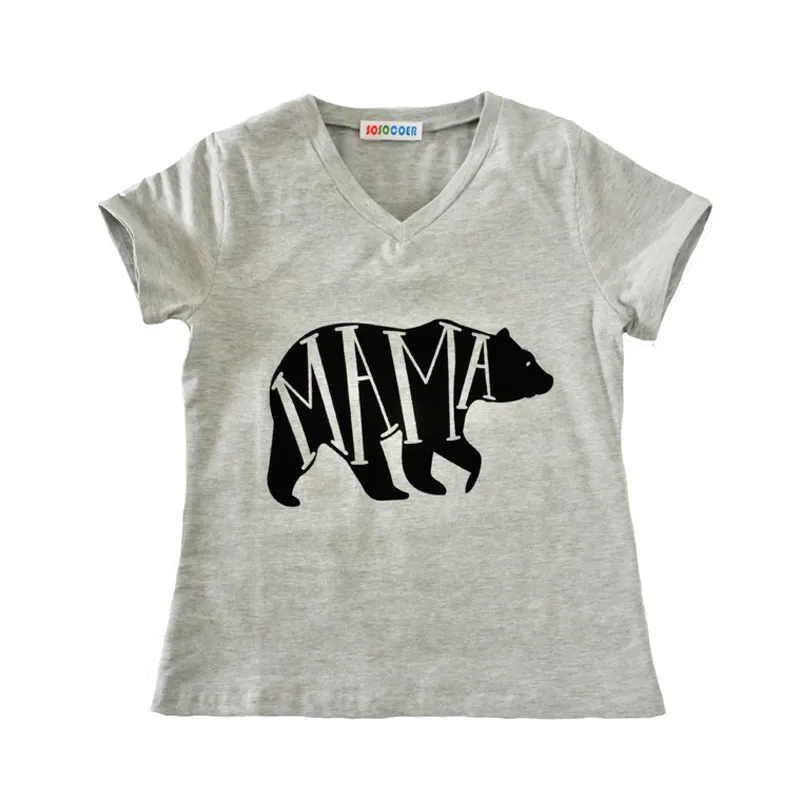 Famille correspondant vêtements ours imprimé PAPA MAMA BABY coton T-shirt à manches courtes parent-enfant costumes décontractés famille tenues d'été Mère A7217