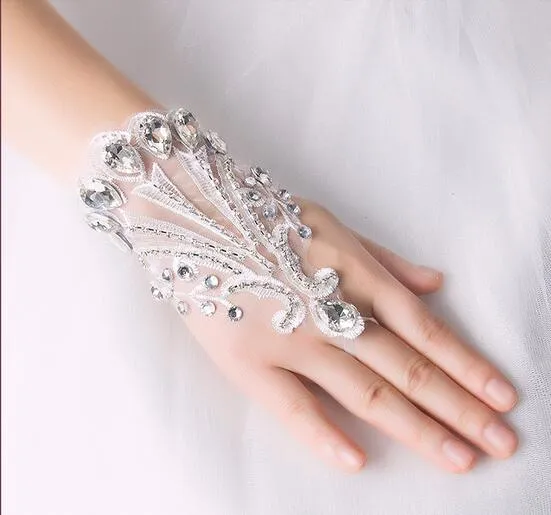 Paire De Gants De Mariée Dentelle Sans Doigts - Blanc/Beige - Taille Unique 30cm