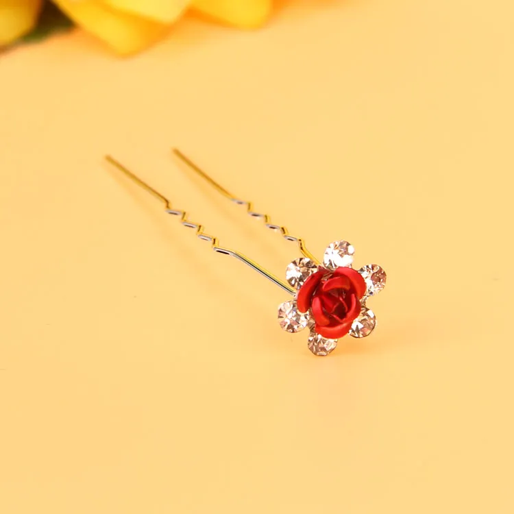 10st Rose Rhinestone U Shaped Hairpins Clear Crystal Headpieces Wedding Bridal Hair Prom Pins Multi Color