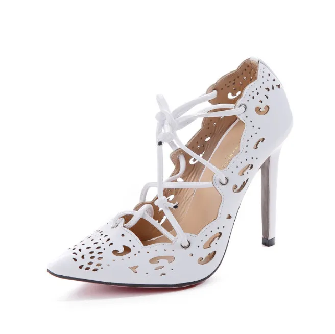 Lace Shoes Shoes Large size hollow pointed high heels female sexy strap for Party Fashion Dating Wedding shoe008