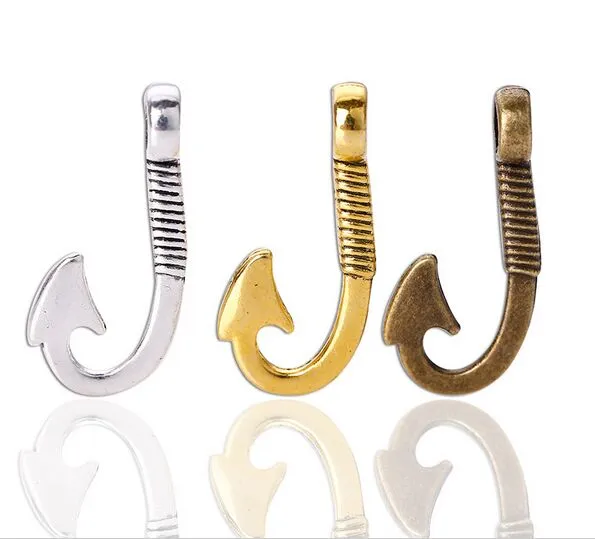 100pcs/lot Tibetan Silver gold bronze Plated Fishhook Charms Pendants For Jewelry Making Bracelet Diy Craft Charms Handmade 13x30mm