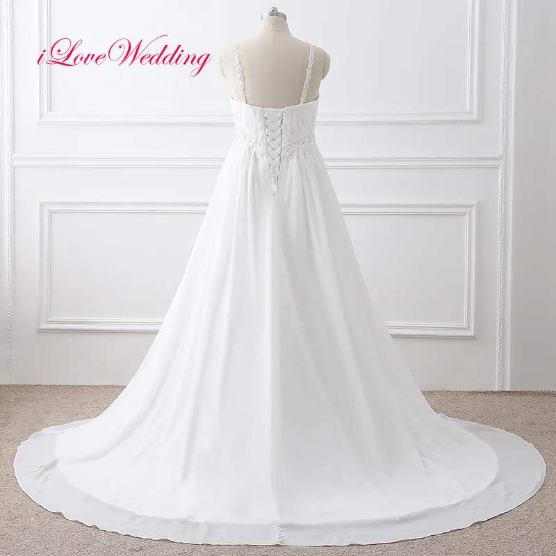 Vintage Lace Wedding Dresses Appliced ​​Chiffon Billiga blygsamma Sheer Spaghetti Stems Plus Size Size 2017 Women Summer Bridal Gowns7432952