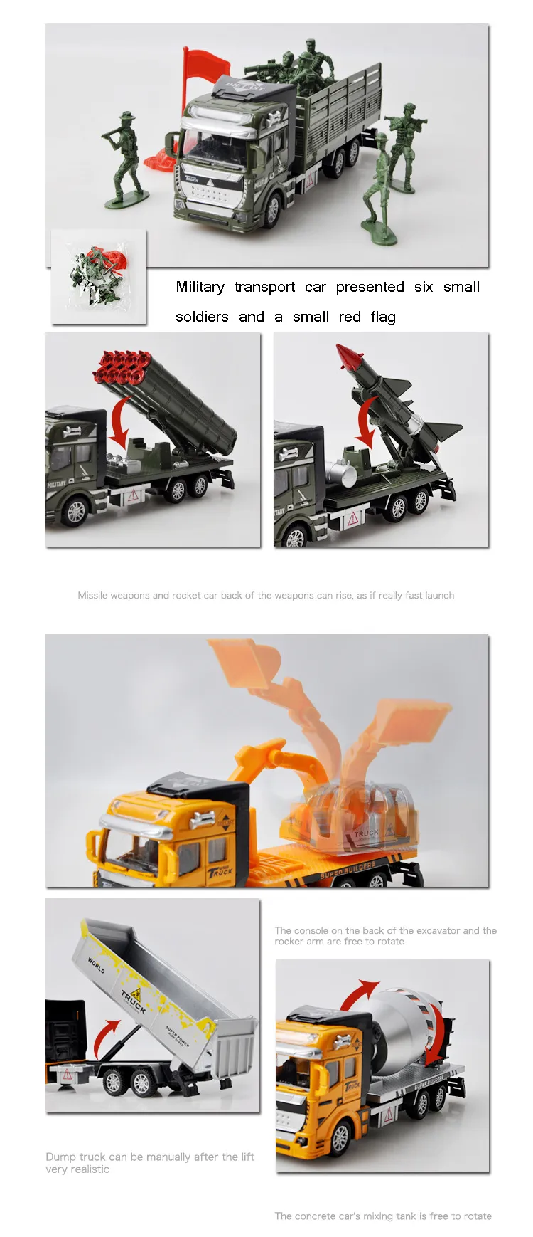 Diecast Car Model Toys, Military Rocket Truck, Fire Engine, Excavator, Express, Tank Truck, Kid Birthday Party Gifts, Collecting, Decoration