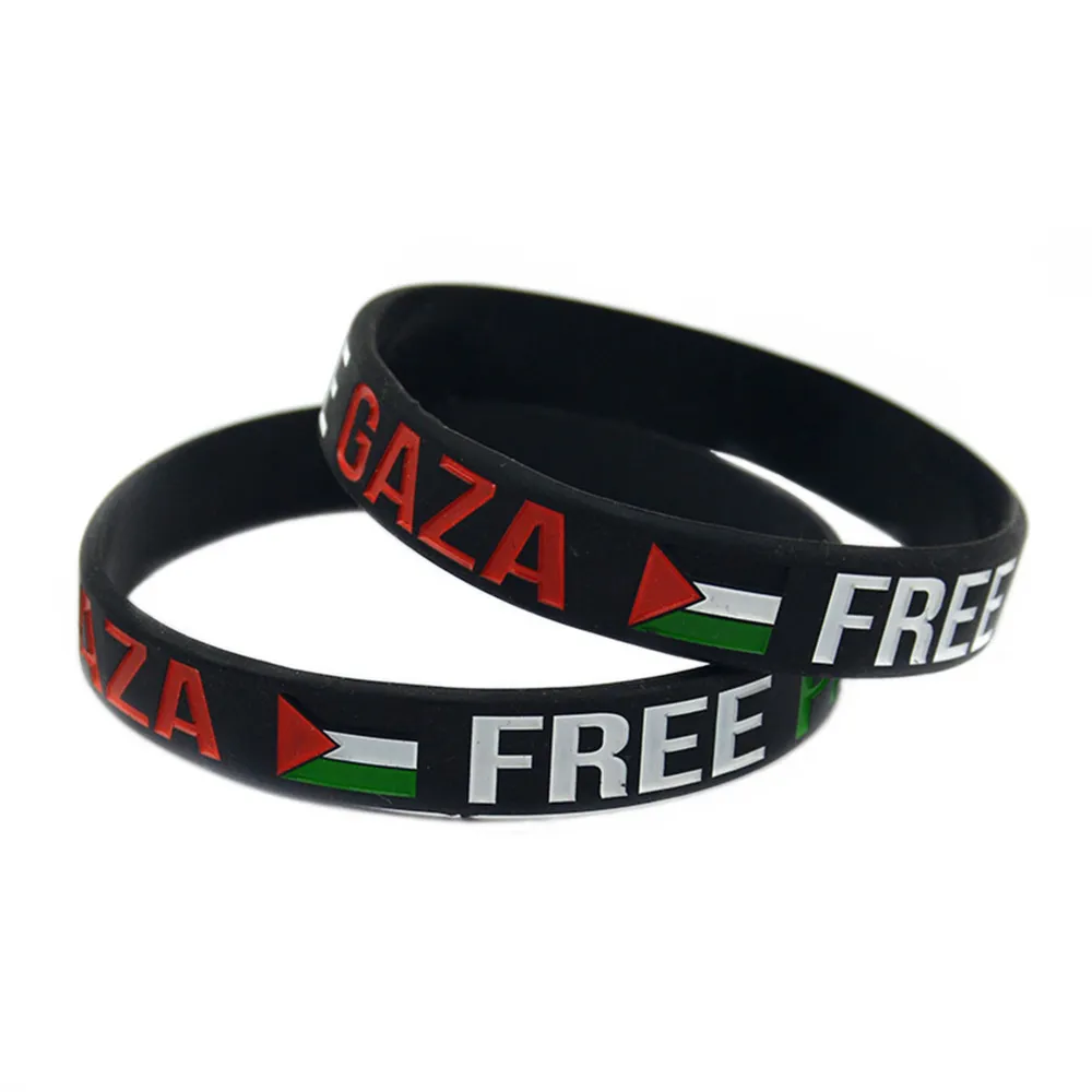 Save Gaza Palestine Bransoletka silikonowa wypełniona logo flagowym Czarnym i przezroczystym Color2935