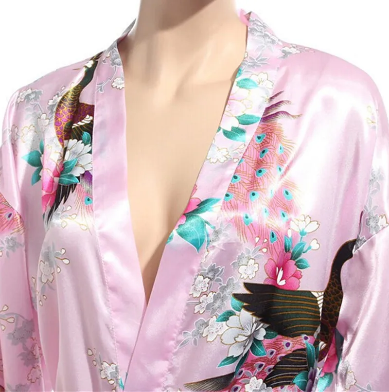 H hele roze Japanse bloem kimono jurk jurk sexy lingerie badjas long slaapkleding sauna kostuum bruiloft gewaad plus maat n8453926