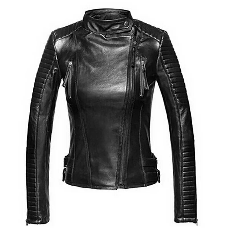 Läderjacka Kvinnor Jackor Coat Slim Biker Motorcykel Mjuk Zipper Girl Leather Jaquetas de Couro Feminina Damkläder