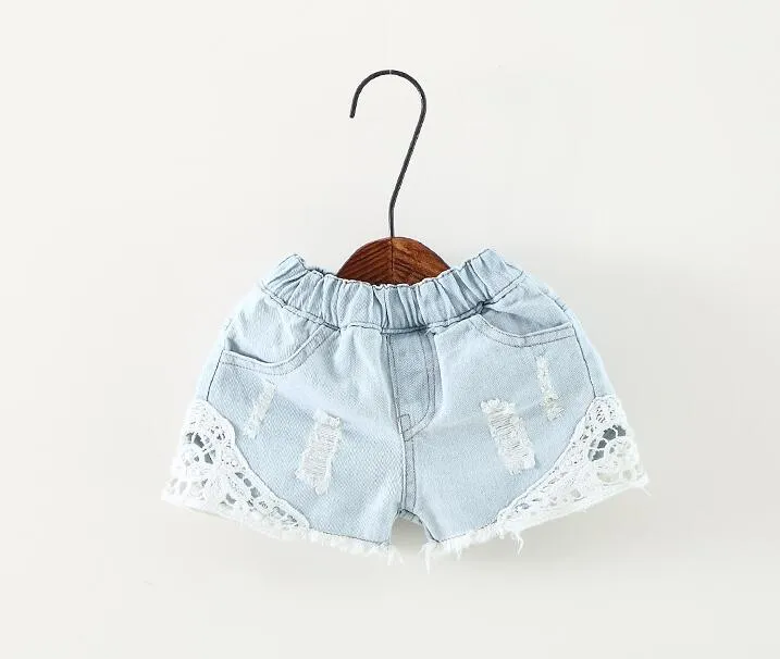 Vente chaude 2017 Filles D'été Dentelle Denim Shorts Enfants Denim Dentelle Pantalon Bleu Enfants coton shorts bébé denim pantalon Enfants Shorts bateau gratuit