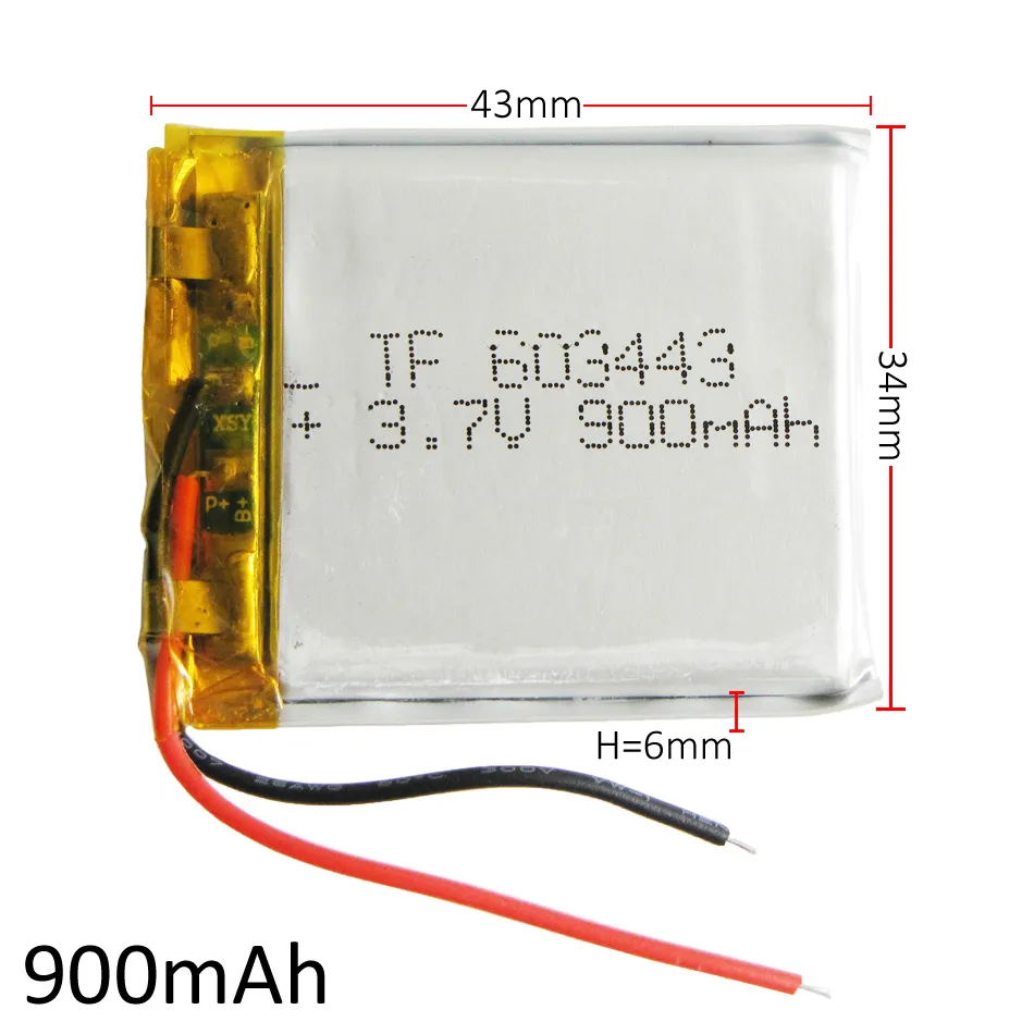 3.7V 900 MAH Lithium Polymer Li-PO-oplaadbare batterij voor MP3 MP4 DVD Pad Mobiele Telefoon GPS Power Bank Camera E-books RECODER MODEL 603443