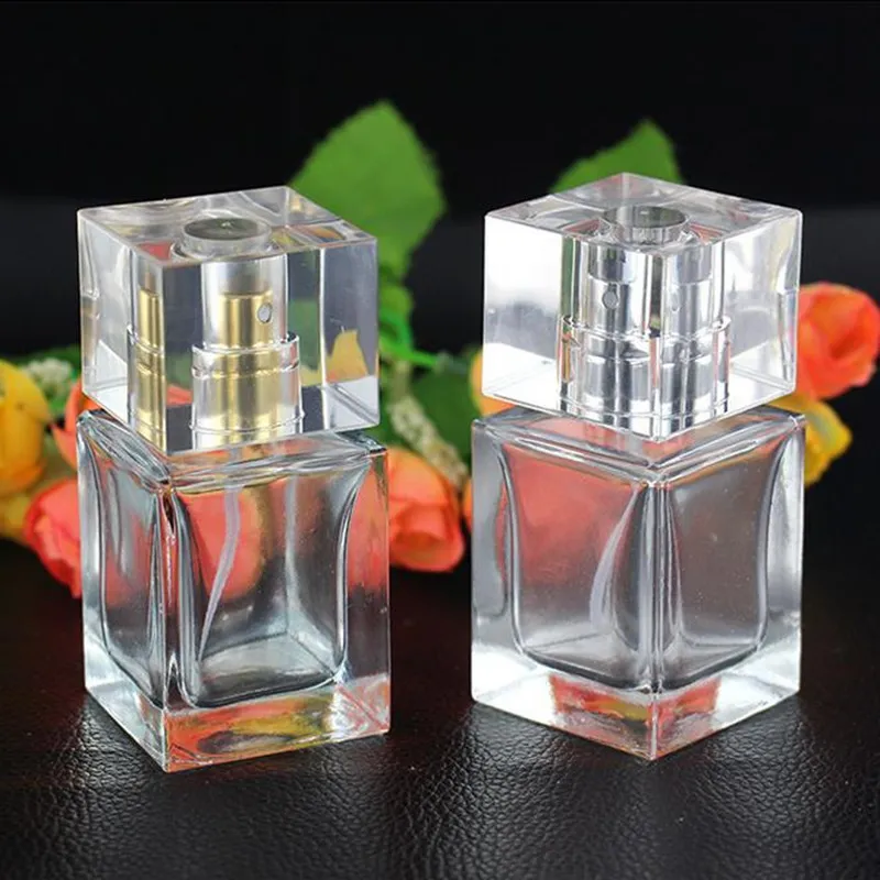30ml mode bärbar transparent glas parfymflaska med aluminium atomizer tomma sprayflaska kosmetiska fodral för resor F2017432