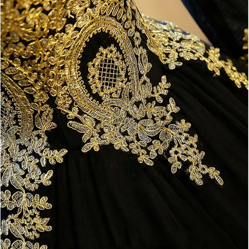 slim fit dress slacks Black Velvet Gold Jacquard Keyhole Back Kids Party Flower Girl Dress 9T main image 1