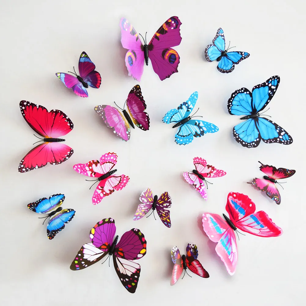 Butterfly 3D Wall Sticker PVC Refrigerator Sticker For Kids Room Living Room Decoration Walls