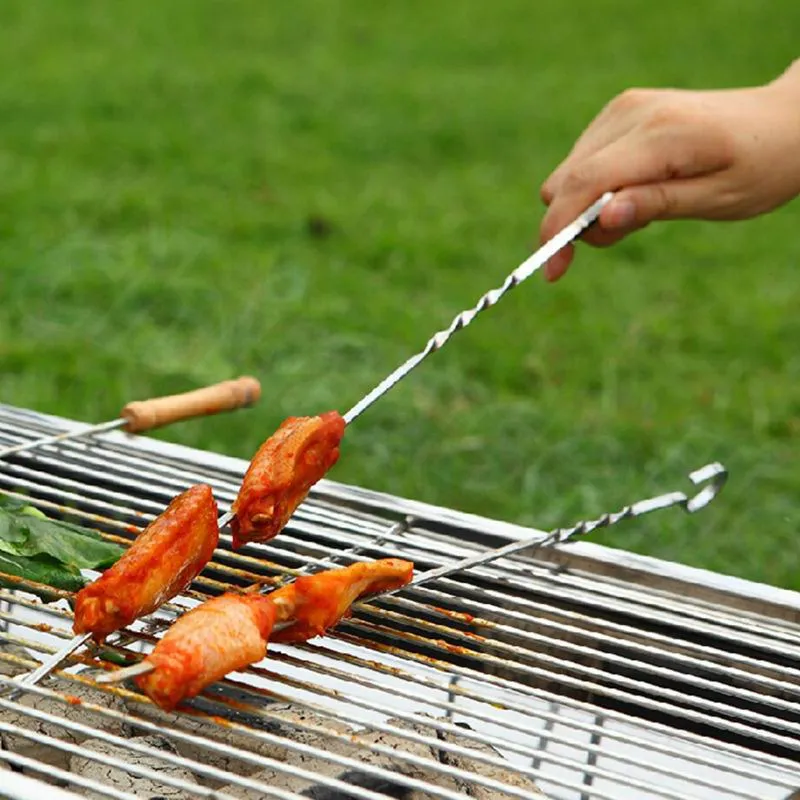 Brochettes à Viande en Acier Inoxydable pour Barbecue, Brochettes en métal  Plat 38 cm - Lot de 10