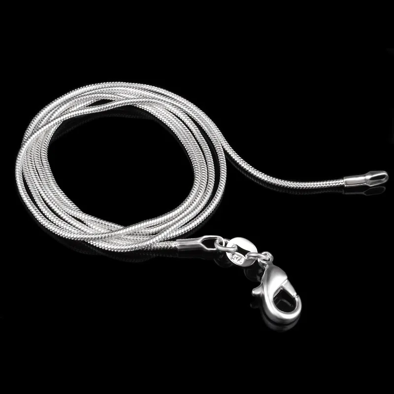 1MM 925 sterling silver smooth snake chains choker necklace For women's Fashion Jewelry in Bulk 16 18 20 22 24 inch