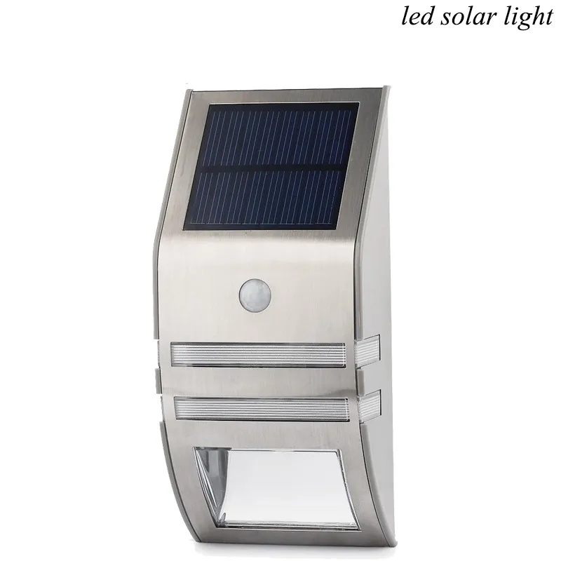 Solar LED Light Stainless Steel Solar Light Sensor Body Infrared Induction Lamp 2LED Outdoor Lamp Wall Lamp PIR