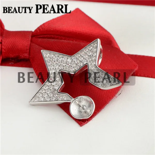 Base de pingente de estrela de prata esterlina 925 pave studded zircon jóias diy pérola semi mount 5 peças