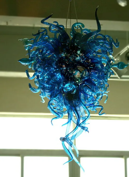 Blauw gekleurde flush-mount plafond kroonluchter lichten bar lobby led hand geblazen glas hanger kroonluchters verlichting LR051