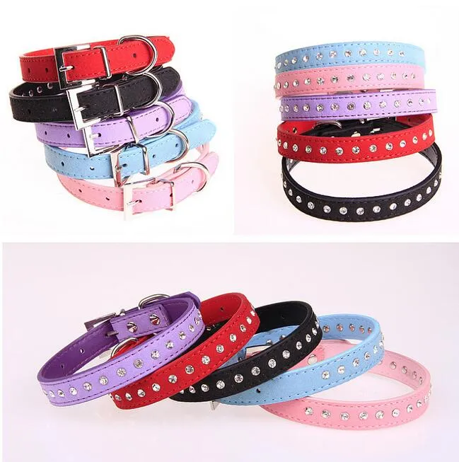 Valphundar Collar Bell Rhinestone PU Läder Cat Supply Collar Pet Neck Crem G475