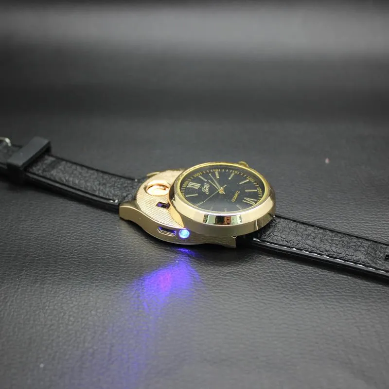 USB-oplaadbare vrouwenhorloge Herensport Military Quartz-horloge met vlamloze sigaar-string.