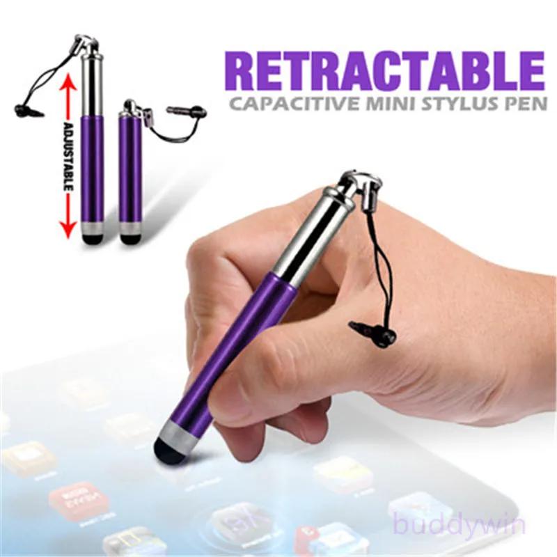 Retractable Capacitive Mini Stylus Touch Screen Pen With Sling for iphone Samsung HTC LG Tablet 9813286