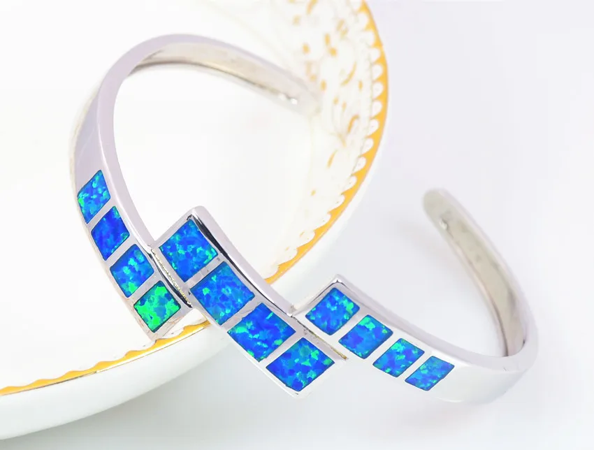 Wholesale & Retail Fashion Fine Blue Fire Opal Bangles 925 Silver Plated Jewelry For Women BNT1522004