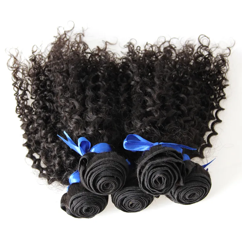 Brasileño Kinky Curly Virgin Hair Weave 5 Bundles 100% Extensiones de cabello humano Cabello virgen rizado rizado negro natural, sin derramamiento, sin enredos