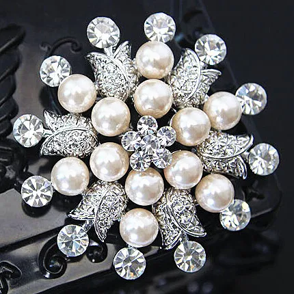 Hoge kwaliteit gesimuleerde parel en kristal grote sneeuwvlok bloem broche prachtig Oostenrijk strass diamante bruiloft sieraden bloem aansnijden