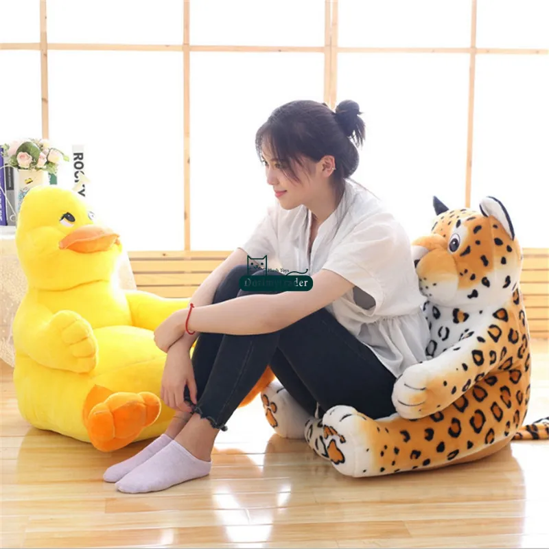 Dorimytrader Lovely Cartoon Duck Tiger Plush Kids Chair Cushion Mjuk fylld anime mini soffa djurdocka leksak baby gåva 60 cm x 60cm8869702