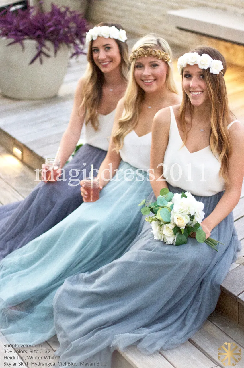 Country Wedding Dresses Blush Tulle V-Neck Bridesmaid Dress: A-Line, Long,  Two-Tone, Plus Size Boho Party Prom Gown