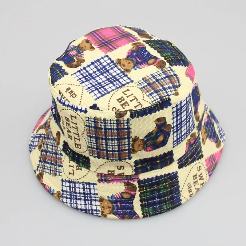 Outdoor hat Children grid Bucket Hat Casual Flower Sun Printed Basin Canvas Topee kids fisherman caps Baby Beanie Caps M429