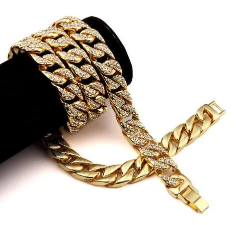 Hip hop halsband 18k guldpläterad helt cz kubansk miami kedja halsband