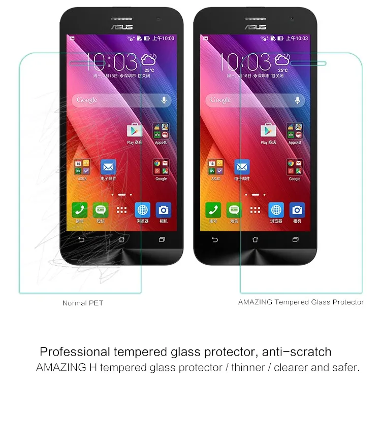 Tempered Glass For Asus Zenfone 6/5/4/4.5/2/C/2mini/X002/ZE500 KL/ZE551 ML/ Screen Protector 